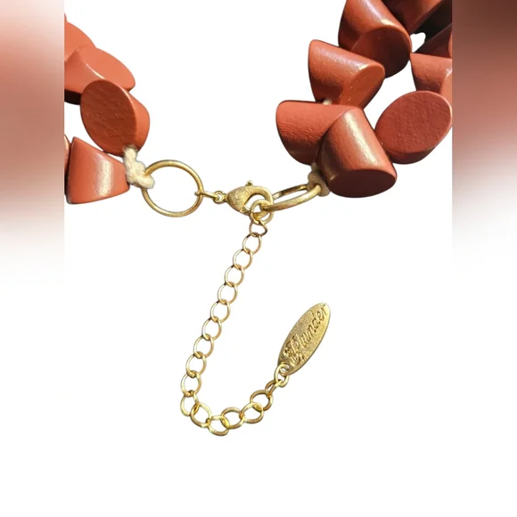 Plunder Design Burgundy Wood & Gold Beads Necklace - NWOT - Picture 5 of 5